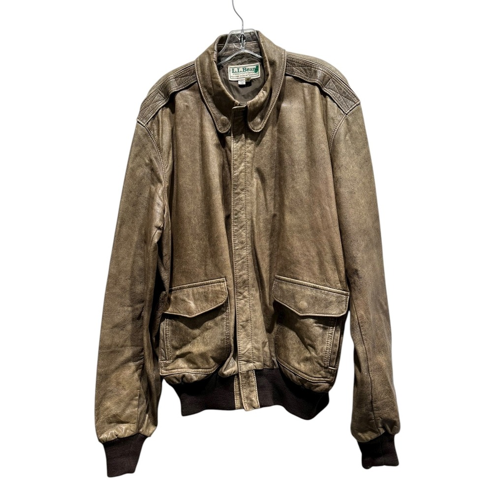 LLBean‎ VINTAGE Real Leather Jacket  Size 46 Long Brown Leather Bomber USA Made